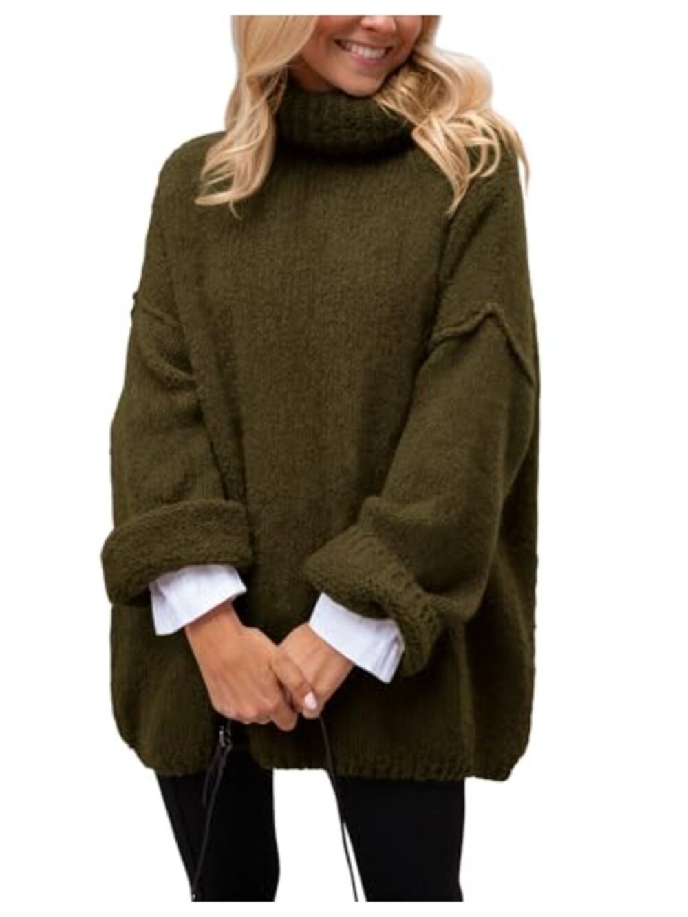 Cozy Chunky Knit Oversized Turtleneck Sweater Long Sleeve Pullover